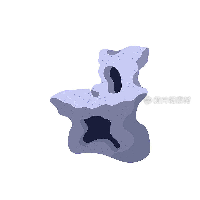 A stone grotto on the seabed isolated. Underwater stone entrance to a mountain tunnel. Vector illustration close-up.